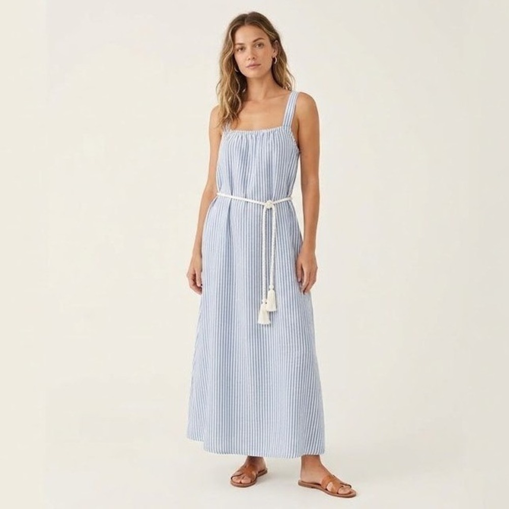 Cloth & Stone Blue Stripe Linen Blend Maxi Dress Womens Medium NWT Coastal Chic